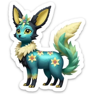 Multicolored sparkly light pale pastel whitish pretty cool elegant realistic flowery exotic Trico-Bolthund-Electrike-Luxray-Umbreon-Leafeon-hybrid, full body sticker
