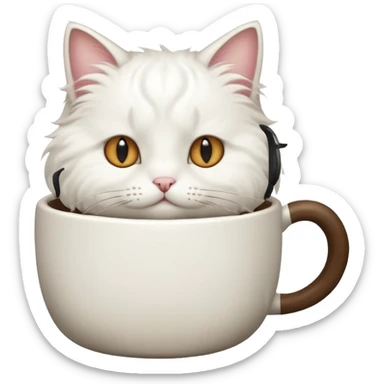 cute white cat relaxing in a coffe mug sticker