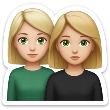A girl with short blonde hair and green eyes standing next to girl with long brown hair and hazel eyes sticker