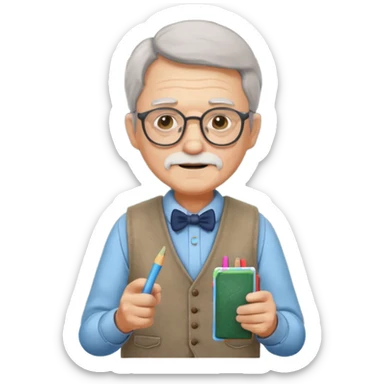 Man teacher: old, wearing vest, wearing glasses, hold chalk on their hand sticker