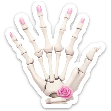Pretty skeleton 5 fingers hand with pink nails manicure girly design but stylish minimalistic sticker