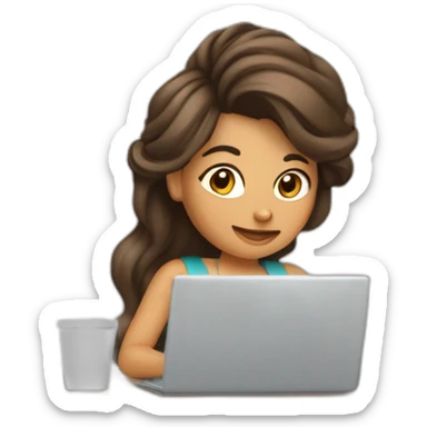 mujer de cabello castaño trabajando de forma remota con su laptop sticker