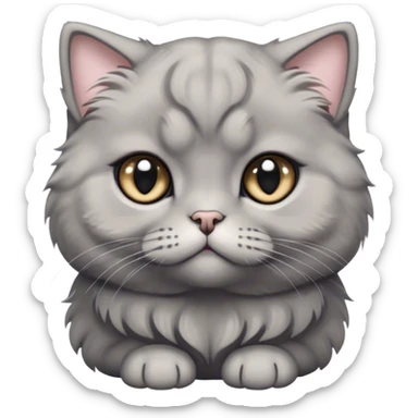 Cinematic Adorable Fluffy Grey Scottish Fold Cat Portrait Emoji, Head tilted cutely with big, sparkling eyes and adorable folded ears, soft grey fur with darker points on the ears, face, and paws, Simplified yet irresistibly adorable features, highly detailed, glowing with a soft, warm glow, high shine, affectionate and playful, stylized with a touch of whimsy, bright and endearing, soft glowing outline, capturing the essence of a curious and loving kitten with the signature charm of a Scottish Fold's unique folded ears, so cute it feels like it could leap out of the screen and snuggle up for a cuddle! sticker