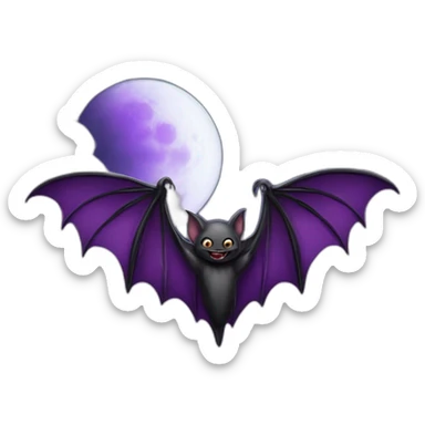 purple black vampire bat wings flying in front of large dripping crescent moon sticker