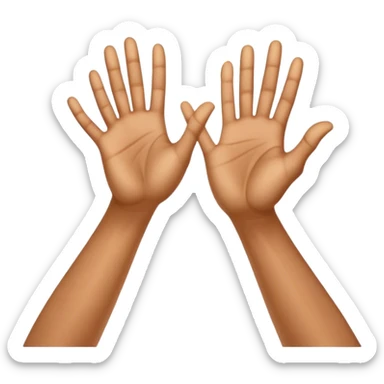 A dynamic depiction of two open hands meeting mid-air in a celebratory palm touch. The hands are angled slightly towards each other, with a subtle motion blur or impact lines to indicate movement. A small burst of energy or spark appears at contact, excitement, teamwork, or shared success. sticker