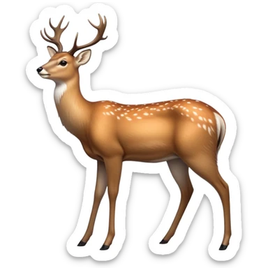 cinematic-noble [deer]-realistic-full-body-standing on all fours-emoji,-tail-tucked-close,-head-tilted-dramatically,-sleek-[fawn]-fur,-simplified-yet-realistic-focused-features,-highly-detailed,-glowing-with-an-almost-sarcastic-glow big antlers sticker