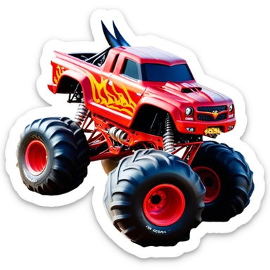 El Toro Loco - Monster Jam (Model Year: 2022) (Iconic colour: Red with horns) - An eye-catching monster truck with a wild, rebellious design in bold red. Include stylized, large horn graphics and aggressive facial elements that evoke a bull-like, ferocious appearance, exuding daring and unstoppable force. sticker