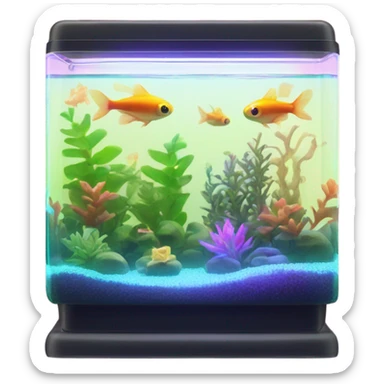 Rectangular fish tank with cute fish, beige lid and wedgesk with plants inside  and glow tetra fish in neon colors  sticker