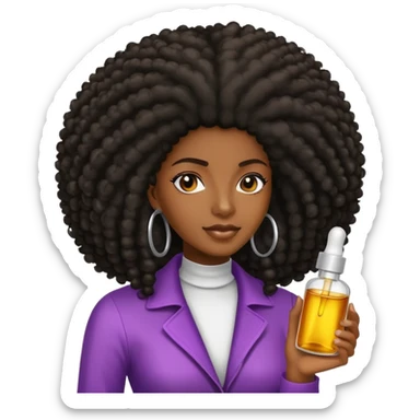 Serum Bottle, hair growth oil. Label has a black woman with long afro hair. sticker