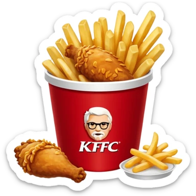 Plateau rouge de fast food avec dessus une bucket de poulet KFC des frite et un coca sticker