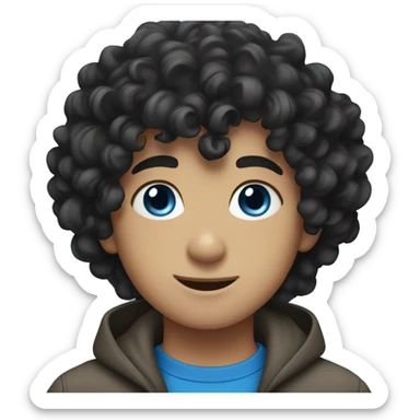 boy with black curly hair and blue eyes sticker