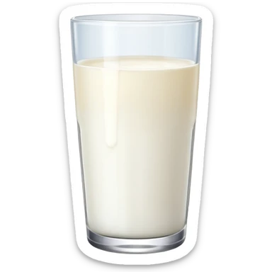 the drink is only milk white, The bottom and mouth of the glass are the same width and thin a toll, There is only white liquid inside, photo realistic, like a third from left sticker