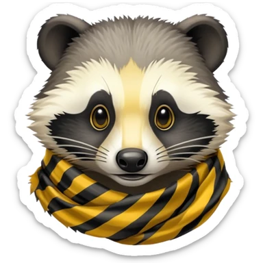badger head with yellow and black striped scarf, simple and expressive sticker
