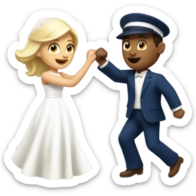 Puerto rican beard short brown hair with blue hat and navy blue suit first dance with blond long hair girl with white  wedding dress  sticker