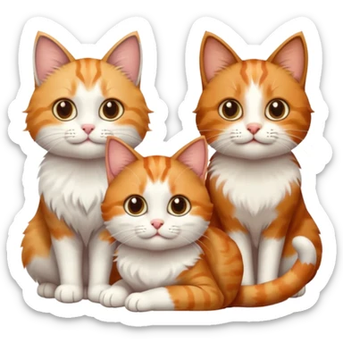 3 cats different colours including brown tabby and white, light patchy calico, and ginger and white sticker