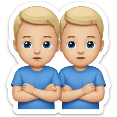Twin baby boys with blue shirts on sticker