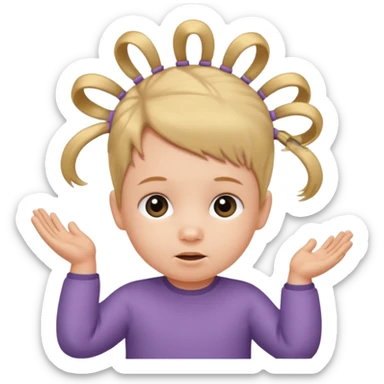 1 year old with a mini elastic holding a small group of hair on top of head. sticker