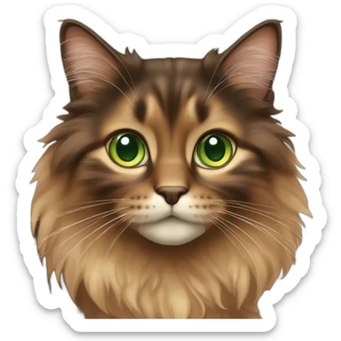 Long-haired, brown and brown calico cat with green eyes  sticker