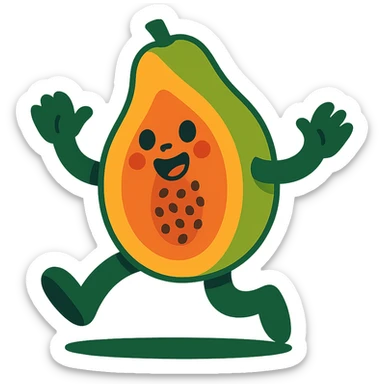 papaya character mid-dance, arms and legs in motion, joyful expression sticker