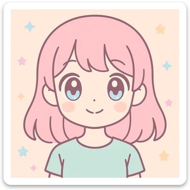 anime girl, beautiful, soft colors, large expressive eyes, detailed hair, gentle smile, portrait view sticker