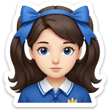pretty brunette school girl with bow in her hair blue uniform sticker