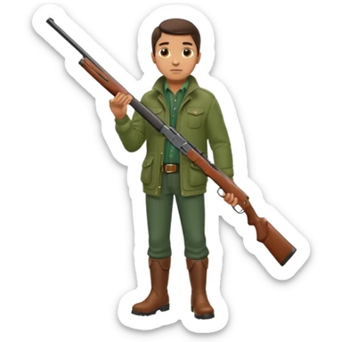man hunter with a shotgun slung over shoulder, confident stance sticker