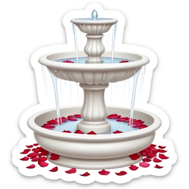 A white romantic porcelain fountain with rose petals scattered around sticker