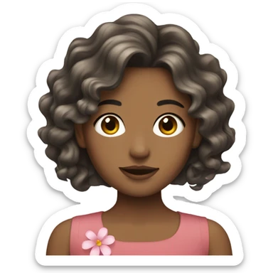 Pretty girl with wavy brunette hair with a flower clip sticker