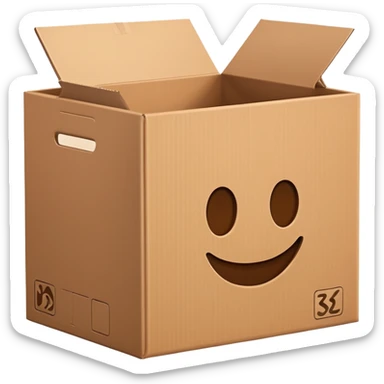 empty cardboard box, open top, brown color sticker