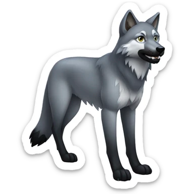 Full-body Grey wolf with black paws, black muzzle, black tail. with blue eyes. full body sticker