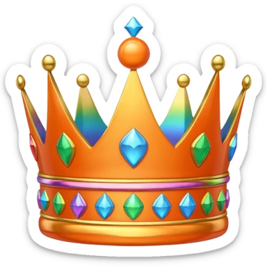 an orange colored 3d crown with rainbow accents sticker