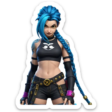 jinx smiling in blue braid sticker