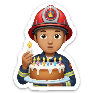 A firefighter extinguishing a party sticker