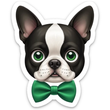 Boston Terrier with an emeral green bow tie sticker