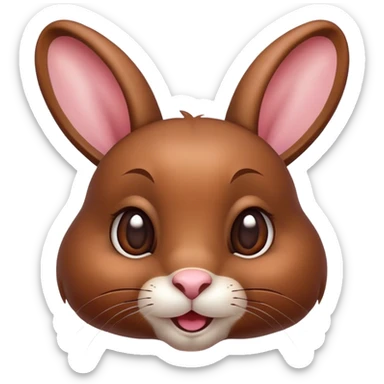 Cinematic Cute Brown Rabbit Portrait Emoji, Head tilted playfully and inquisitively, featuring a glossy, velvety brown fur with perky ears, round, sparkling brown eyes filled with curiosity, Simplified yet irresistibly adorable features, highly detailed, glowing with a warm, friendly glow, high shine, affectionate and lively, stylized with a touch of whimsy, bright and endearing, soft glowing outline, capturing the essence of a mischievous yet loving bunny, so playful it feels like it could hop out of the screen and into your arms! sticker