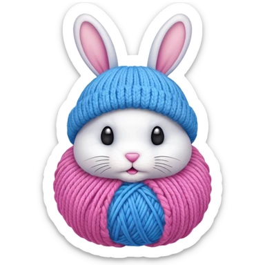 Bunny knitting yarn ball on head sticker