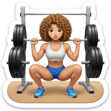 muscular curly girl doing squats at gym sticker