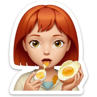 Girl with short red hair eating boiling egg sticker
