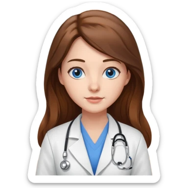 pretty female nursing student with long brown hair, blue eyes inside a classroom at university sticker