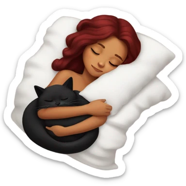 tanned girl long burgundy hair sleeping with black kitty sticker