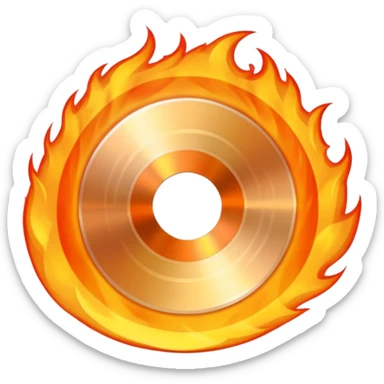 A minimalist CD disc with a subtle fire design, white flames. sticker