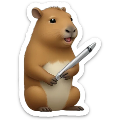 cute Capybara eating a pen and a bird on his back sticker