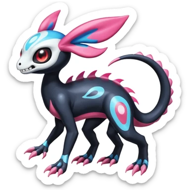 Shiny Duskull-Salandit-Sylveon-Fakémon-hybrid-creature (full body)  sticker