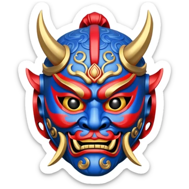 blue and red and golden samurai oni mask sticker