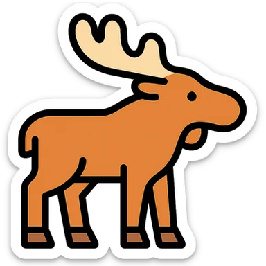 Create a moose icon with geometric shapes and clean lines, modern flat design, minimal color, inspired by the reference image. sticker