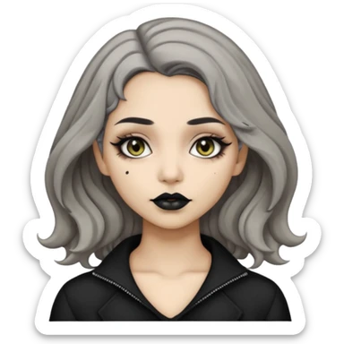  Beige olive skin  grey wavy hair black lips lightbrown eyes goth girl sticker