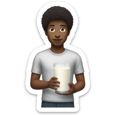 afro caucasic person holding a glass of milk sticker