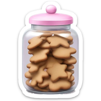 Realistic glass cookie jar with light pink lid full of gingerbread cookies isolated.  sticker