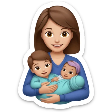 Mother holding 1 infant brown hair fair skin sticker