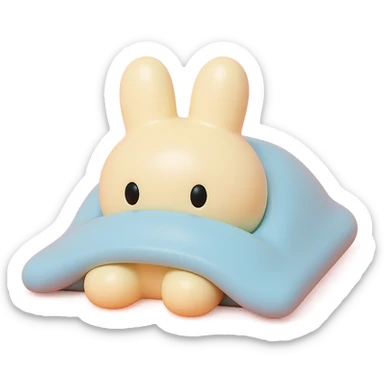 cream bunny lying under blanket, only eyes showing, vinyl figure style sticker